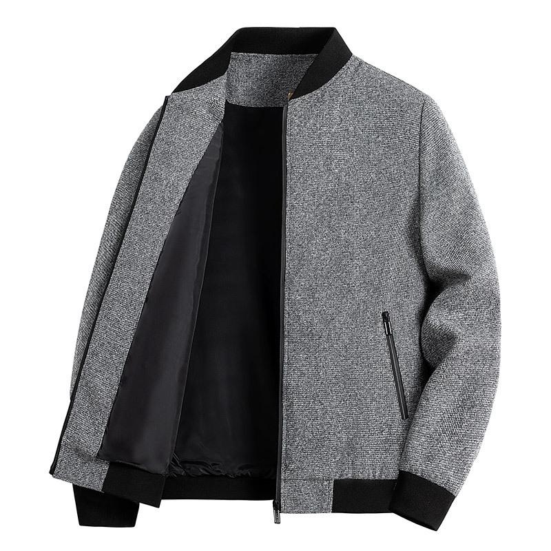 Spring and Autumn Men's Business Casual Versatile Breathable Warm Solid Color Stand-Up Collar Wool Jacket Short Jacket