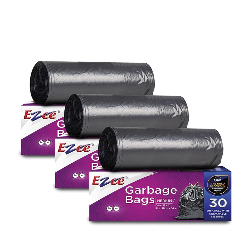 Ezee Live Life Ezee Way Black Garbage Bags for Dustbin|90 Pcs|Medium 19 X 21 Inches|30 Pcs X Pack of 3, 3 Count