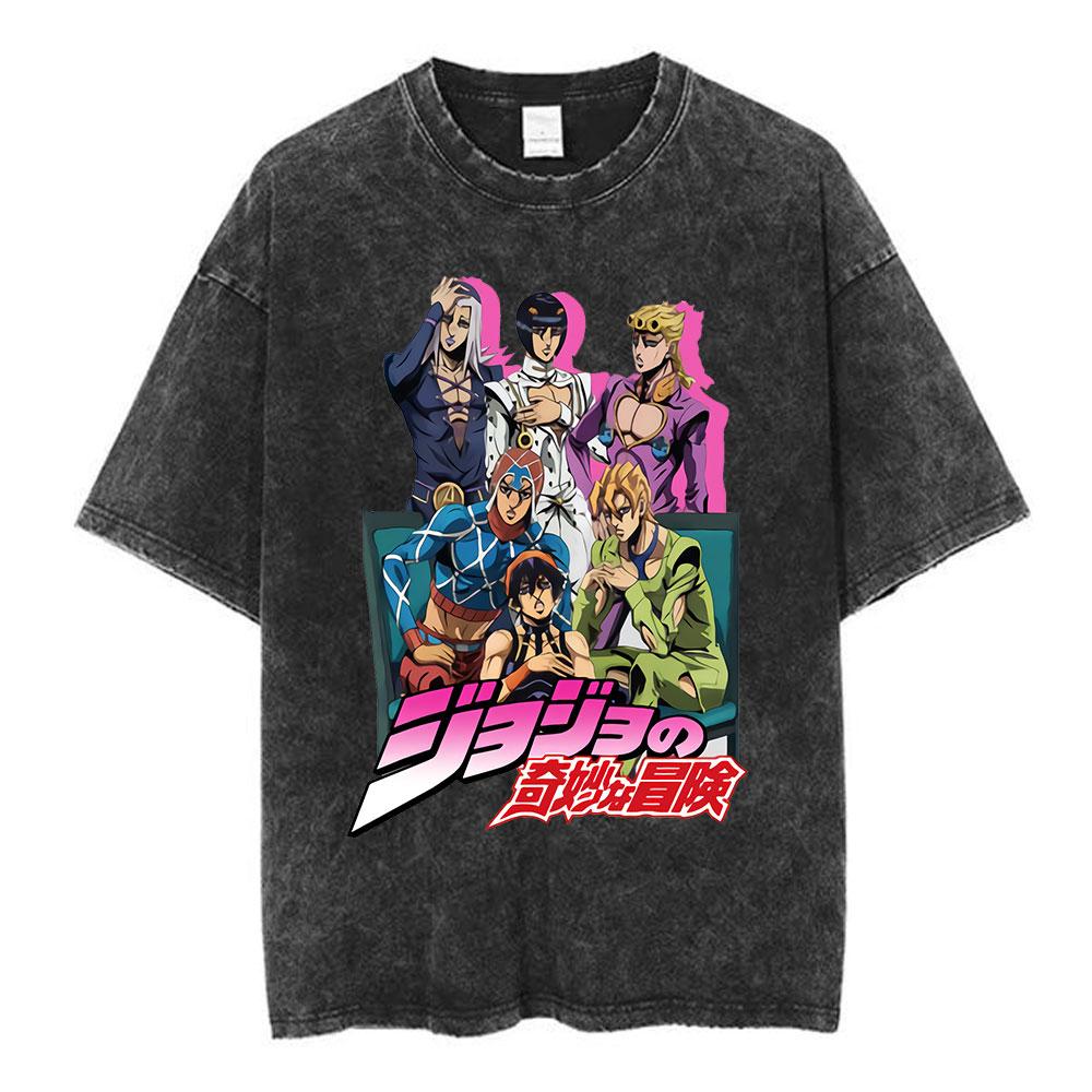 Jolyne Cujoh Stone Ocean Vintage Washed T Shirt Anime Jojo Bizarre Adventure T-shirts Casual Cotton Short Sleeve T Shirts Unisex