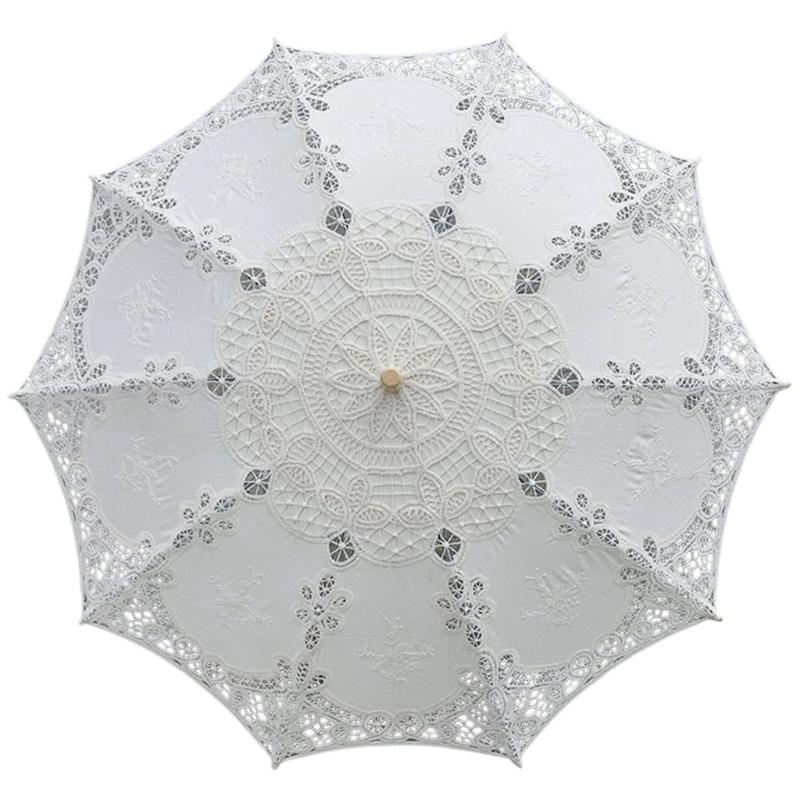 Handgefertigter Baumwollspitzen-Sonnenschirm Künstlerische Blumenstickerei Hochzeitsschirm Outdoor Sonne