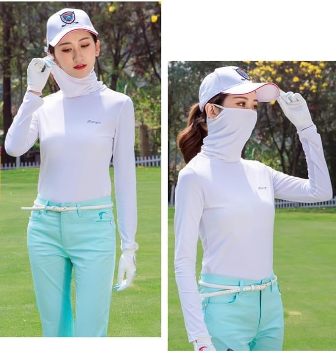 UV Protection High Neck Inner Shirt for Cool High Long Golf Tennis Summer Sun UV Rash White [Bona Vita] Women, Material, Neck, Sleeve, Wear, Wear,