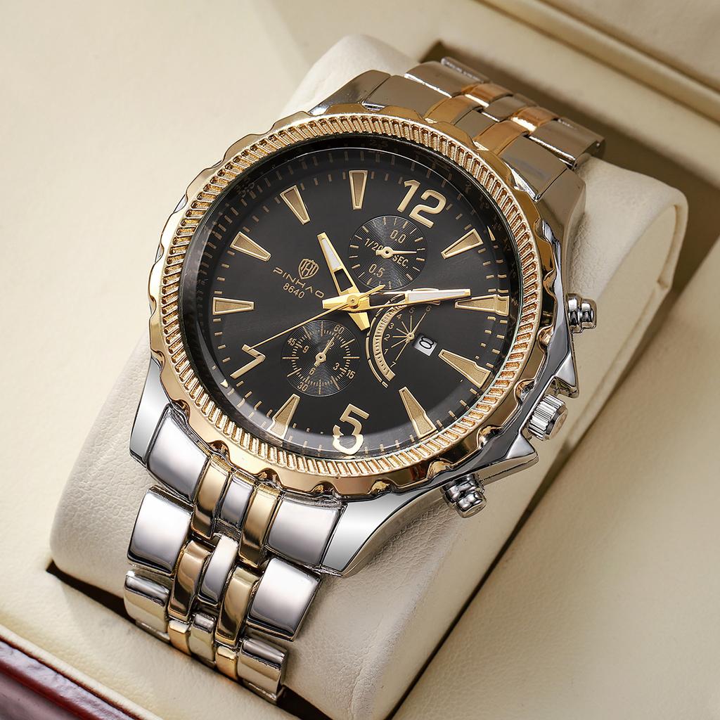 Men'S Speedmaster Business Large Dial Steel Belt Multifunctional Digital Face Calendar Waterproof Watch