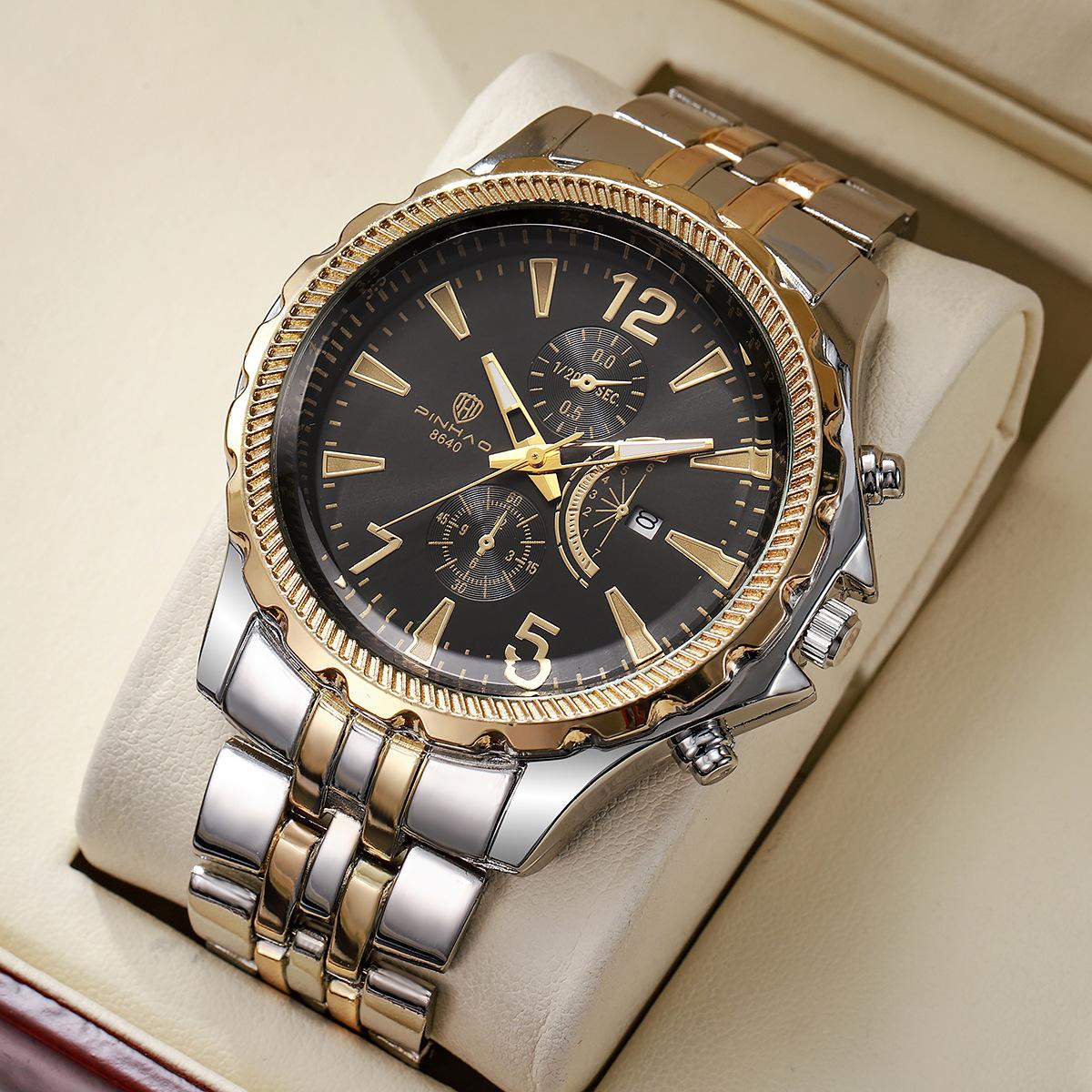Men S Speedmaster Business Large Dial Steel Belt Multifunctional Digital Face Calendar Waterproof Watch