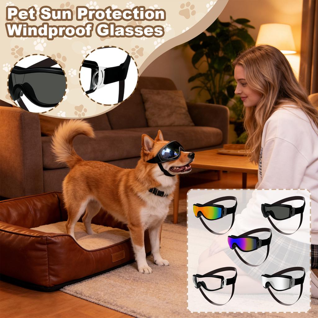 Stylish Pet Windproof Goggles & Dog Sunglasses: Adjustable Straps For Small-Large Dogs & Cats, UV Eye Guard