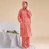 Women Coral Velvet Pajama Kit Cozy Winter Womens Bathrobe Pants Kit with Fleece Lining Hooded Robe Pockets Warm for Cold