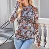Kadın Çiçekli File Uzun Kollu Üstler Şeffaf Balıkçı Yaka Katmanlı Gömlek Dar Kesim Sonbahar İlkbahar Dışarı Çıkma Kıyafeti