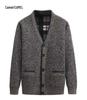 Men's Winter Thickened V-Neck Plus Velvet Sweater Cardigan for Middle-Aged & Elderly