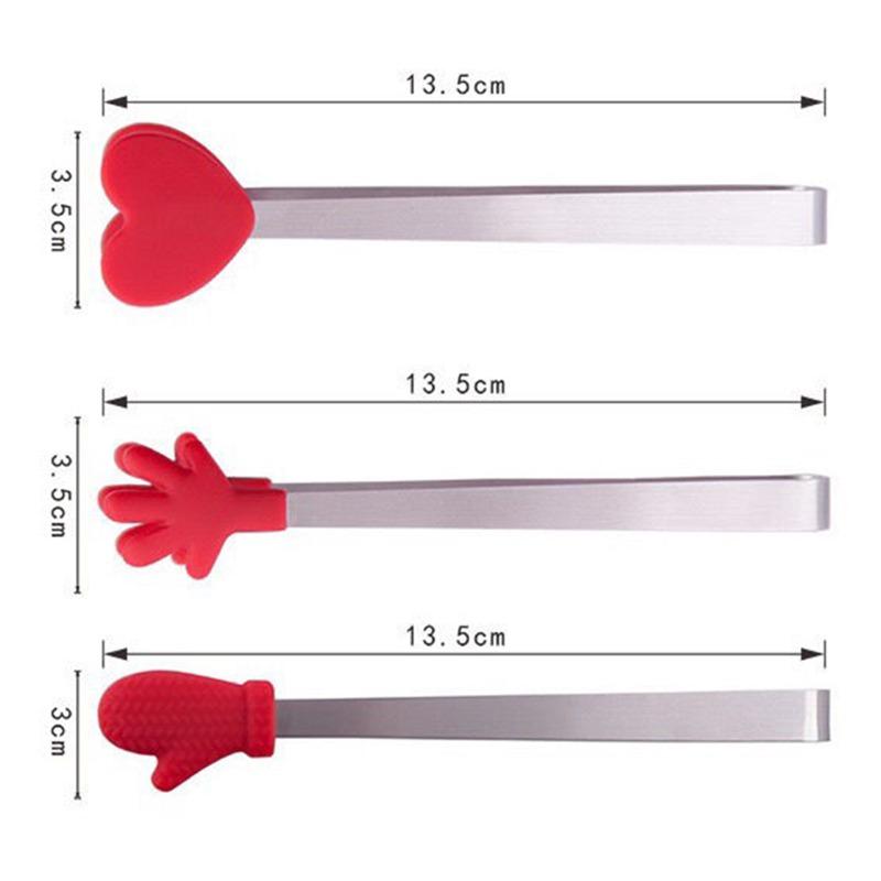Innovative Small Palm Silicone Tongs Stainless Steel Ice Tongs Mini Food Grade Silicone Food Tongs Orange Gloves