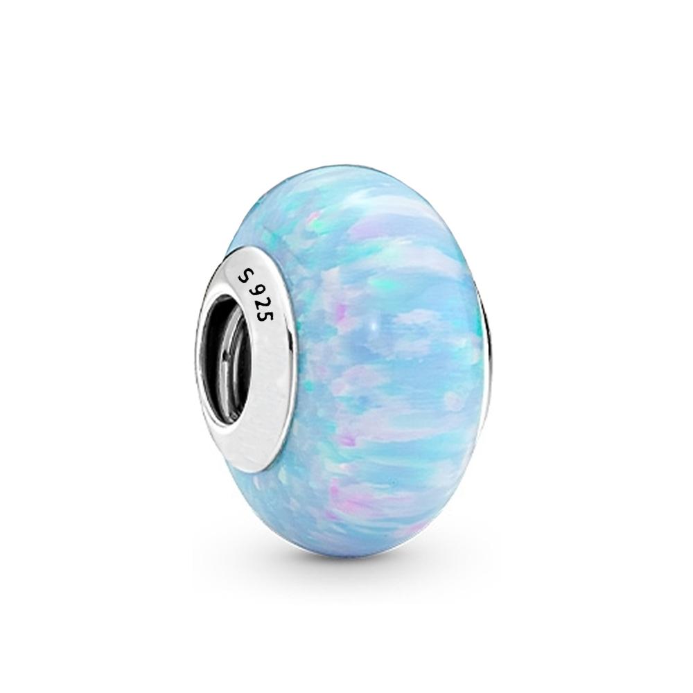 Nuovo fascino di perle di vetro blu in argento sterling 925 per gioielli che creano braccialetti adatti per le donne regalo
