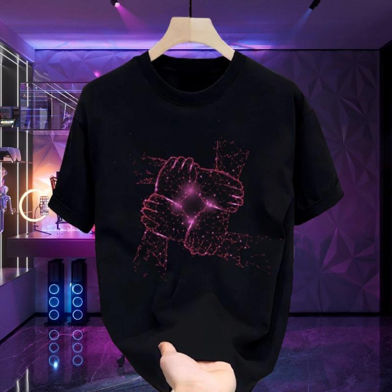 Mens Casual Loose Crew Neck Cartoon Printed Short Sleeve Cotton T Shirt S чёрный