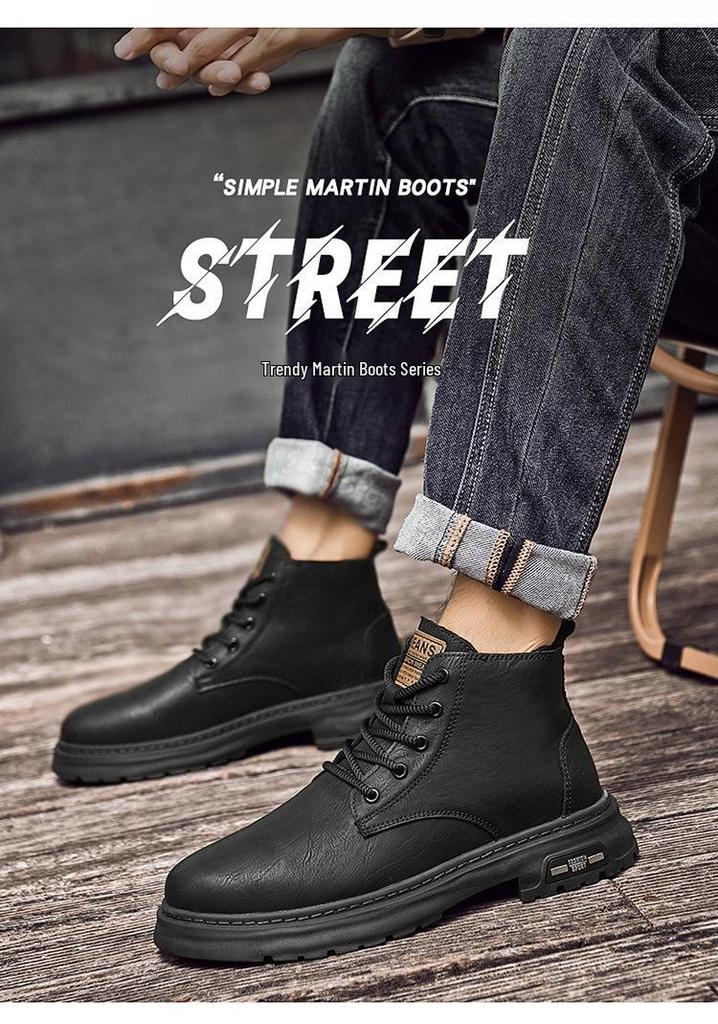 Men's Plus Size Martin High-Top Lace-Up Cowhide Winter Leather Work Boots
