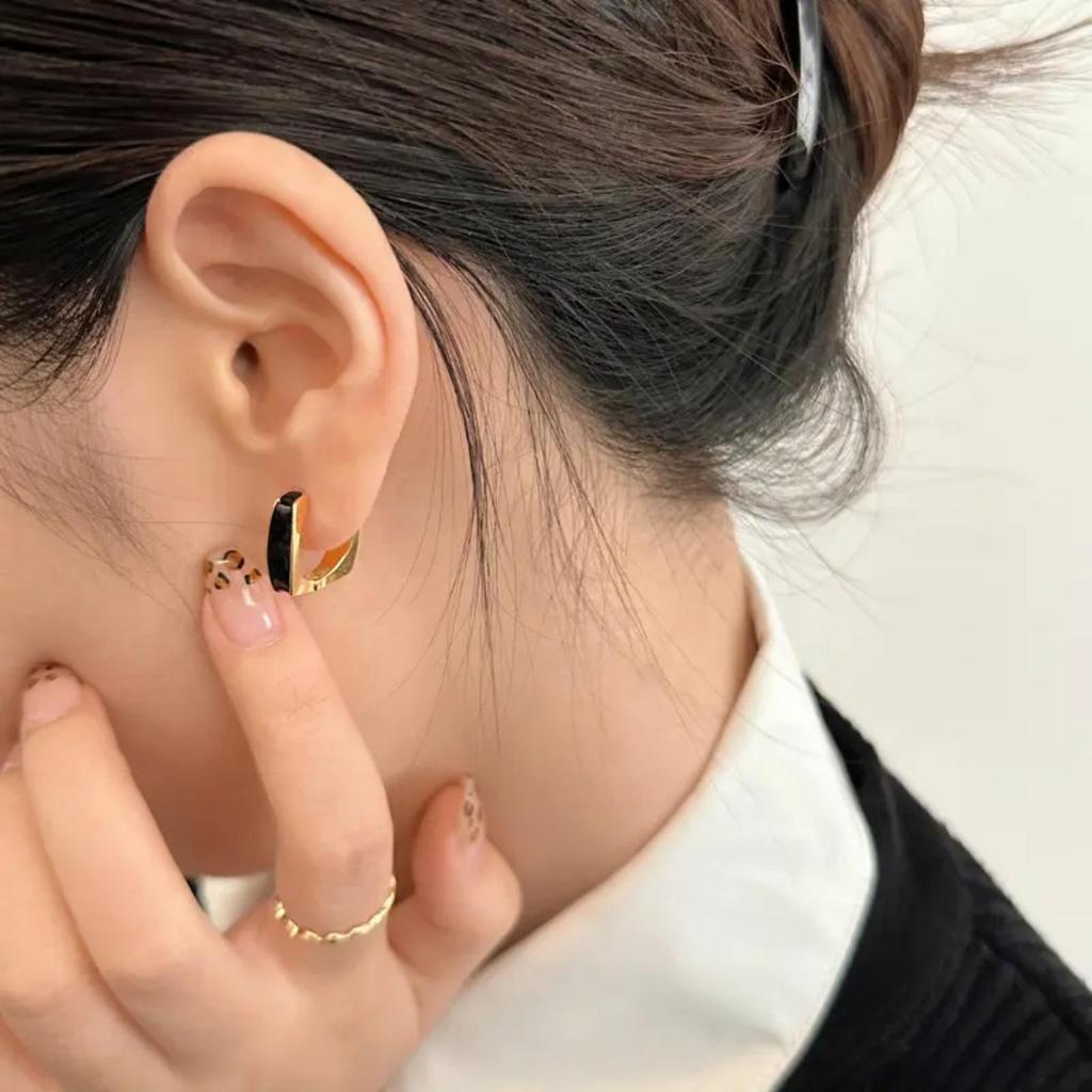 S925 Sterling Silver Square Enamel Earrings for Women - Trendy High-End Design for Spring 2026