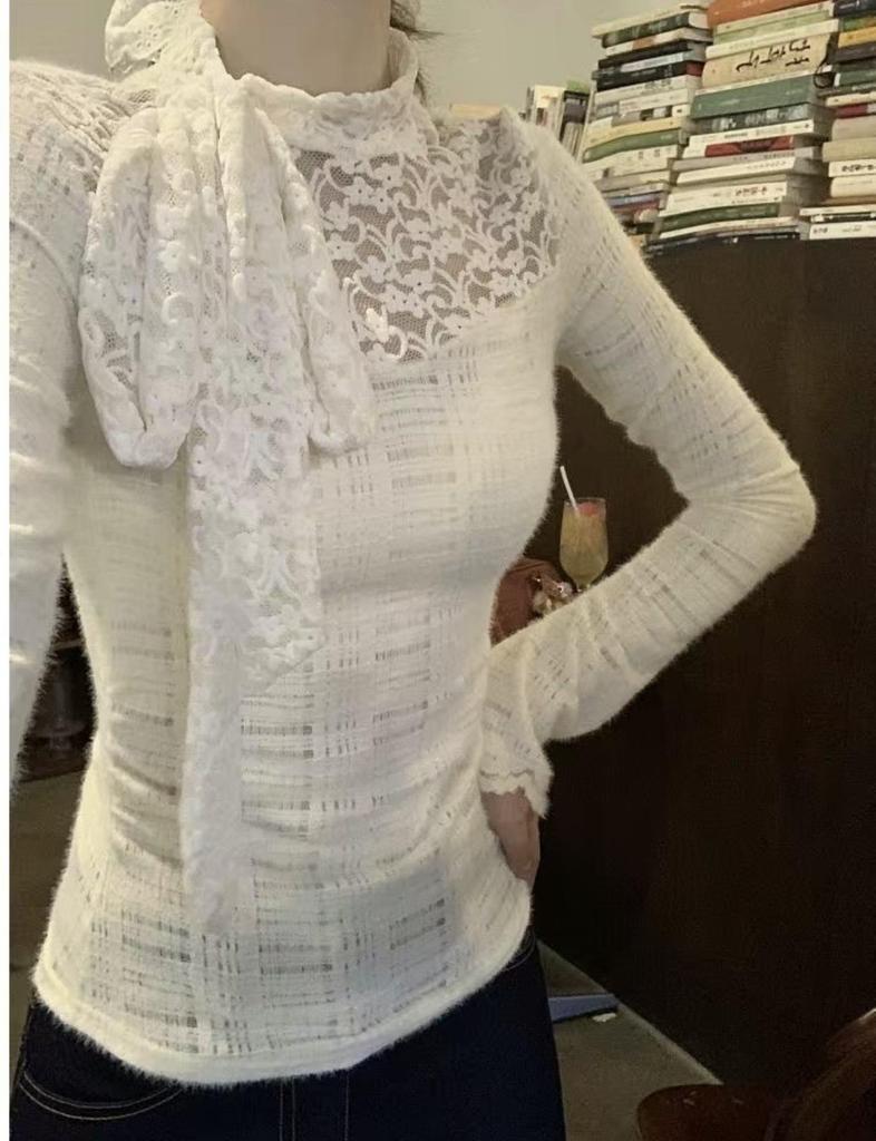 Women's Lace Crochet High Neck Long Sleeve Sweater