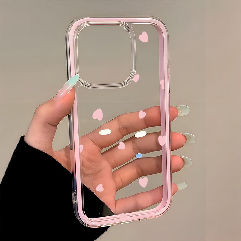 Pink Love Heart TPU Transparent Pink Phone Case For iPhone 17 16 15 Pro Max 14 13 12 11 Pro 14 15 Plus Shockproof Soft Cover