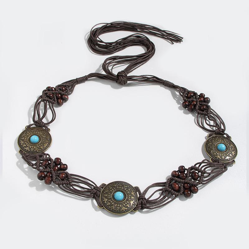 

Богемный пояс Этнический пояс Ретро пояс Плетеный Узловатый Инкрустированный Ручной работы Стиль для отпуска Женский поясной шнур