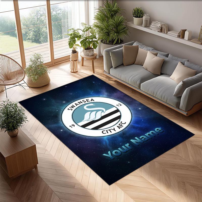 Swansea City FC Printed Crystal Velvet Rug Non‑Slip Crystal Velvet Carpet For Sofa Bedroom Indoor Home Decoration