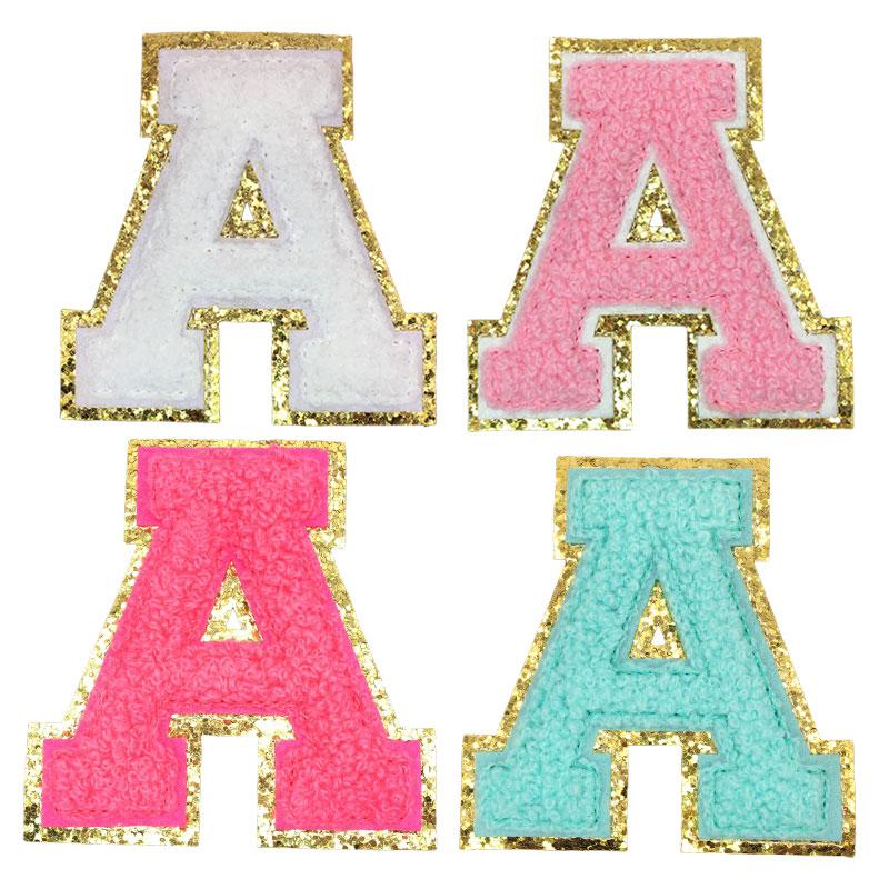 4Pcs Chenille Letters Patches Embroidery Iron On Letters Patch Appliques For Clothing Sticker Diy Accessories Large Size: 8.2Cm
