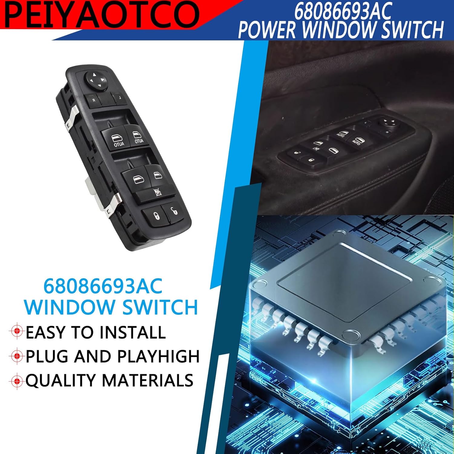 

Power Window Switch Driver Side Fit for 2011-2014 Dodge Durango Jeep Grand Cherokee 8+3 Pins OE#68086693AC 68086693AE 68086693AD