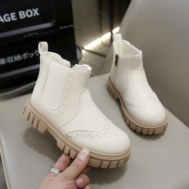

Spring Autumn Kids British Retro Martini Boots Soft Sole Short Boots for Boys and Girls size 26 белый