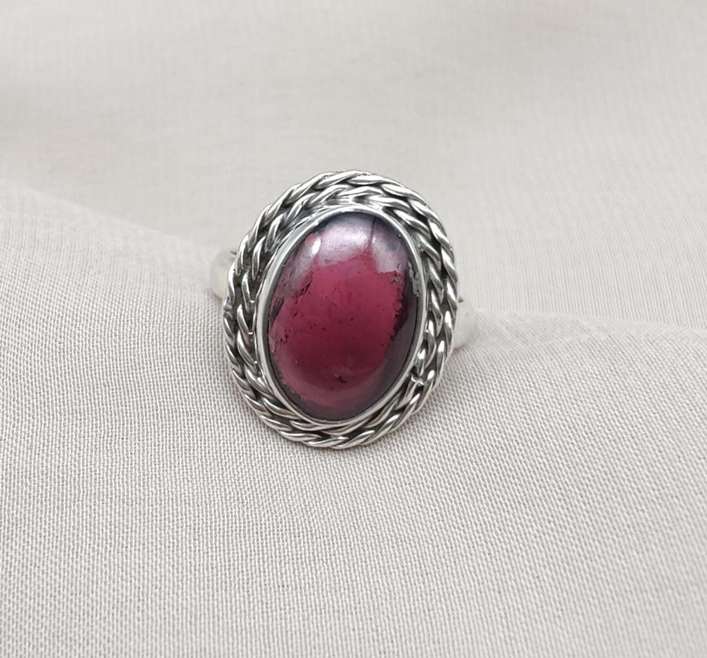 Pink Garnet 925 Sterling Silver Ring: Handmade Boho Statement Jewelry