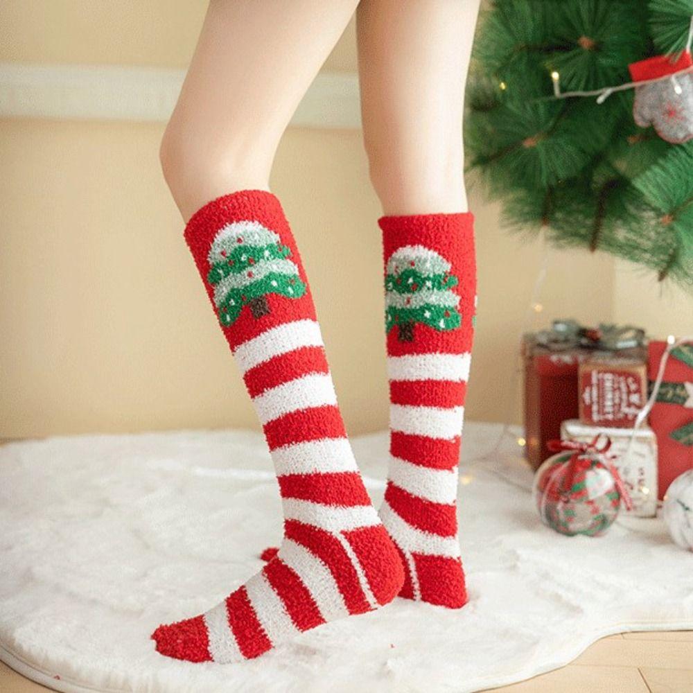 Thickened Floor Sleep Sock Coral Fleece Coral Plush Socks New Long Christmas Socks  Christmas