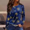 Women's Fashion Casual Slit Hem Round Neck Long Sleeve Loose Christmas Printed T-Shirt Ladies Top