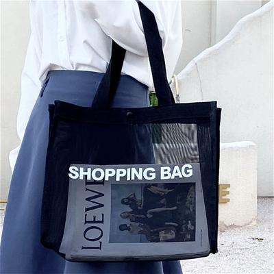 Mesh Tote Bag Women Large Capacity Transparent Shoulder Bag Lightweight Foldable Shopping Beach Bag