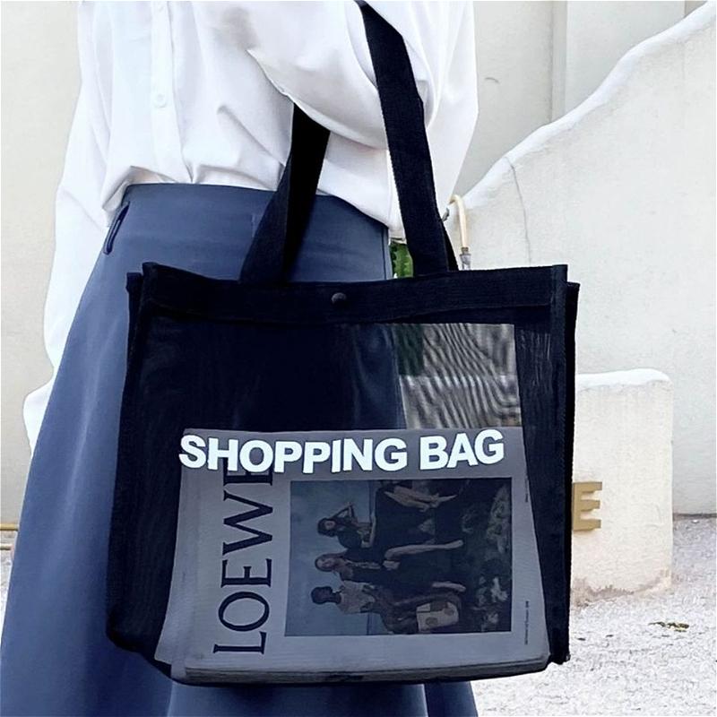 Borsa Tote in Rete da Donna Grande Capacità Trasparente a Spalla Leggera Pieghevole per Shopping Spiaggia