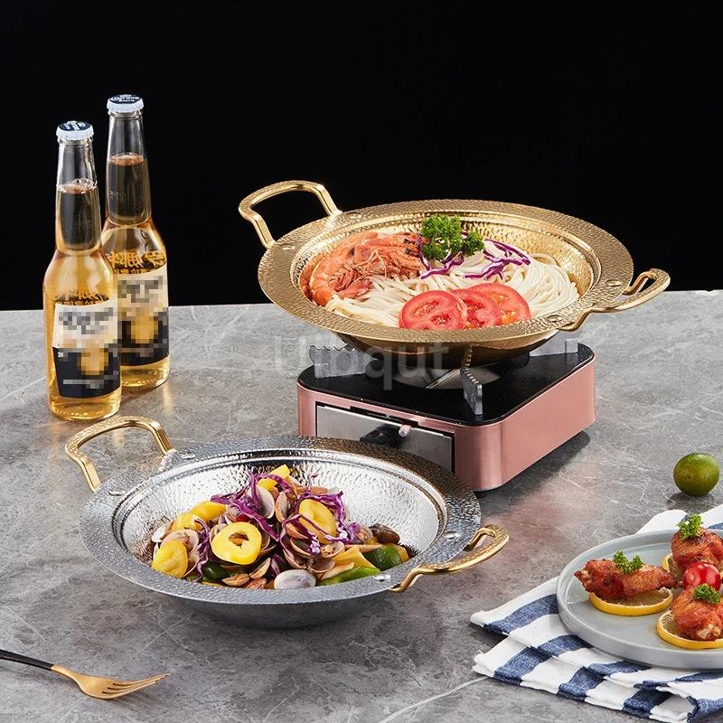Golden Alcohol Single Person Small Hot Pot Lobster Basin Commercial Alcohol Stove Pot Hotpot Thickened Stainless Steel Dry Pots