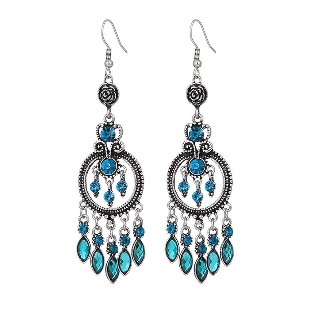 Exquisite Rhinestone Tassel Earrings - Retro Ethnic Style for Women