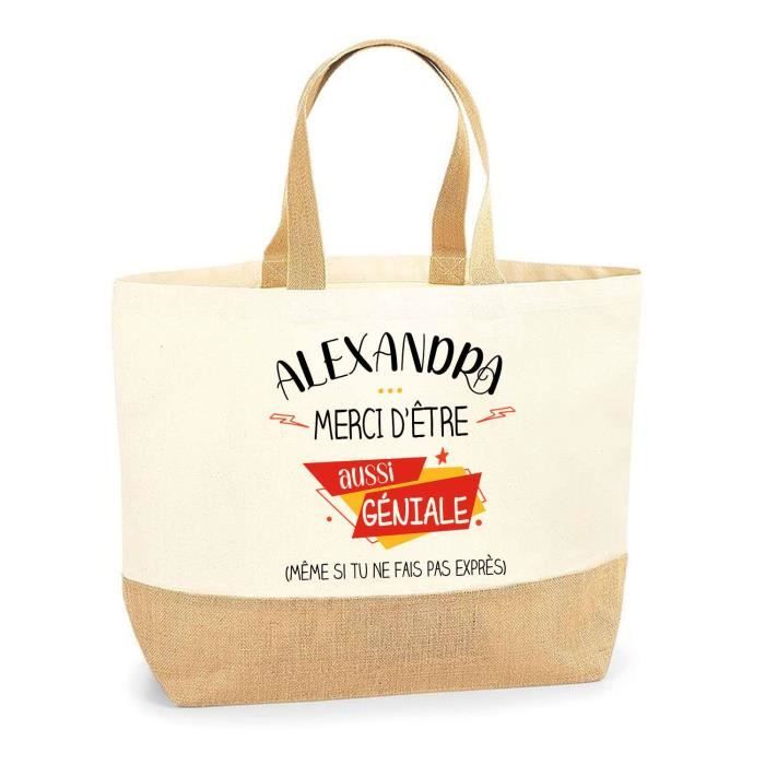 Cabas en jute - PLANETEE - Alexandra « géniale sans faire exprès » - Prénom personnalisé - Jute - Fabriqué en France