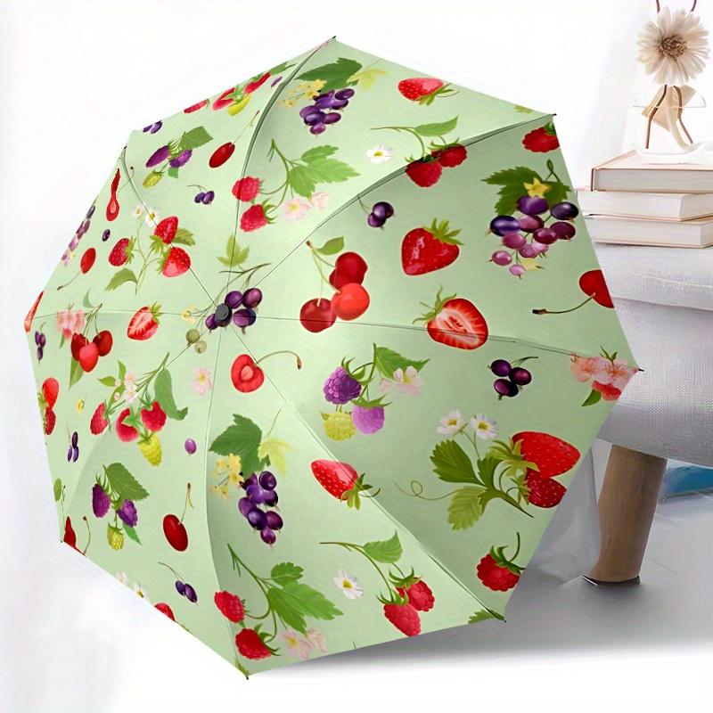 1pc Berry Pattern Automatic Opening/closing Umbrella, Reinforced 8-Rib Construction, Compact Travel Umbrella Yy250808129