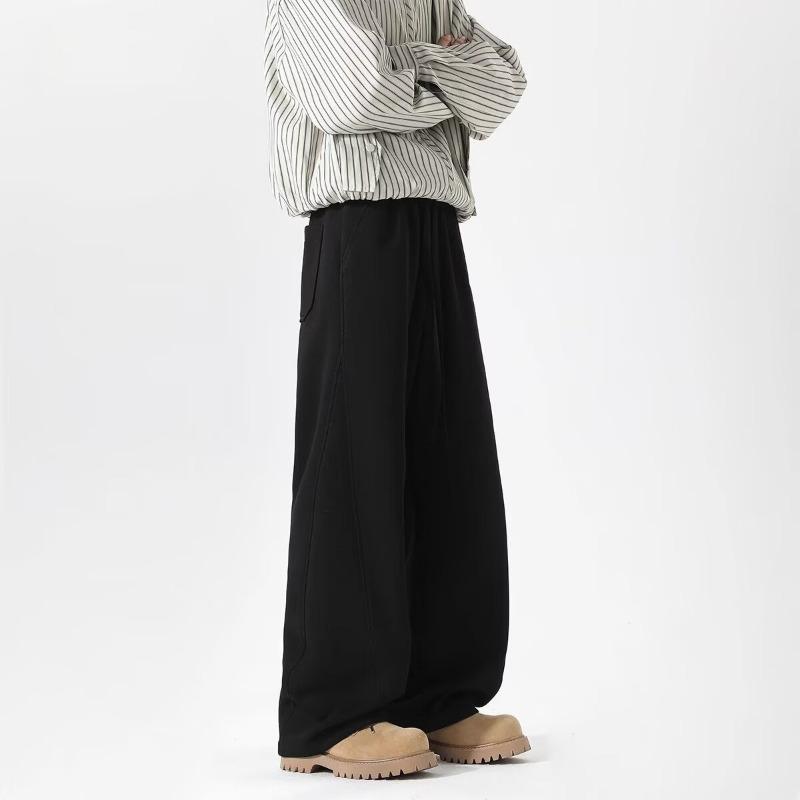 Men American Retro Heavyweight Patchwork Wide Leg Casual Sports Sweatpants