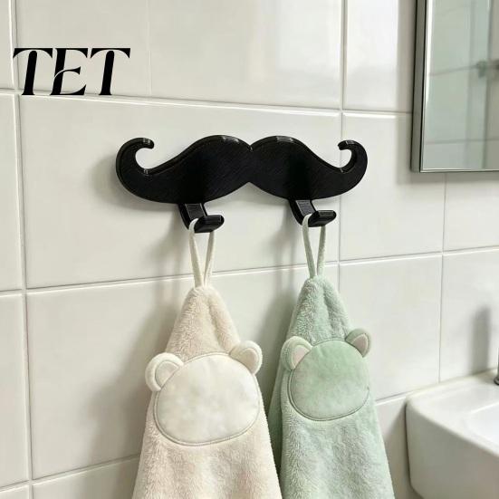 Adhesive Wall Hooks for Bathroom 3D Printed Beard Shaped Hook, Self?Adhesive Creative Decorative Hanger Key Towel, Fun Storage Organizer Home Decor