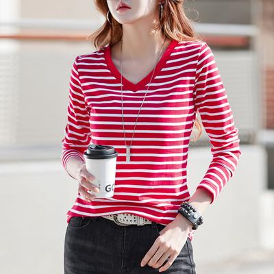 T Shirt Women Four Seasons New Top Shirts Long Sleeve Tshirt Striped Female T-Shirt Women's Tops Tee Shirt Femme