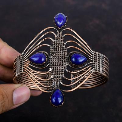 Lapis Lazuli Copper Bangle Wire Wrapped Cuff Bracelet Adjustable Bangle Gemstone Jewelry Handmade Bangle Copper Wire Jewelry Gifts For Wife