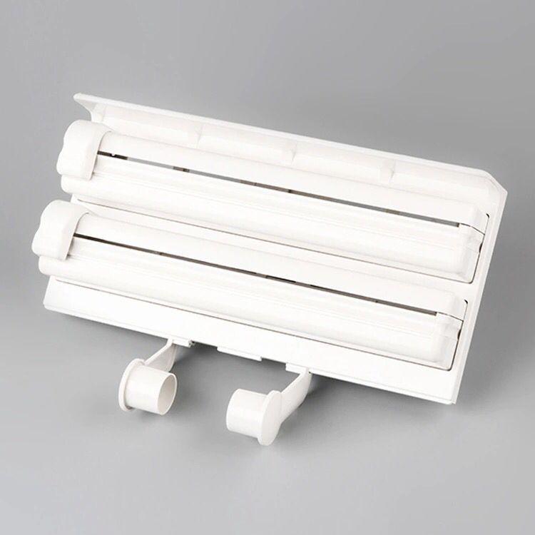 

Вешалка для полотенец Аксессуары для ванной комнаты Полка-органайзер Кухонный рулон Держатель для полотенец Диспенсер для пищевой пленки Настенная полка 3 in 1 Cling film cutting box белый