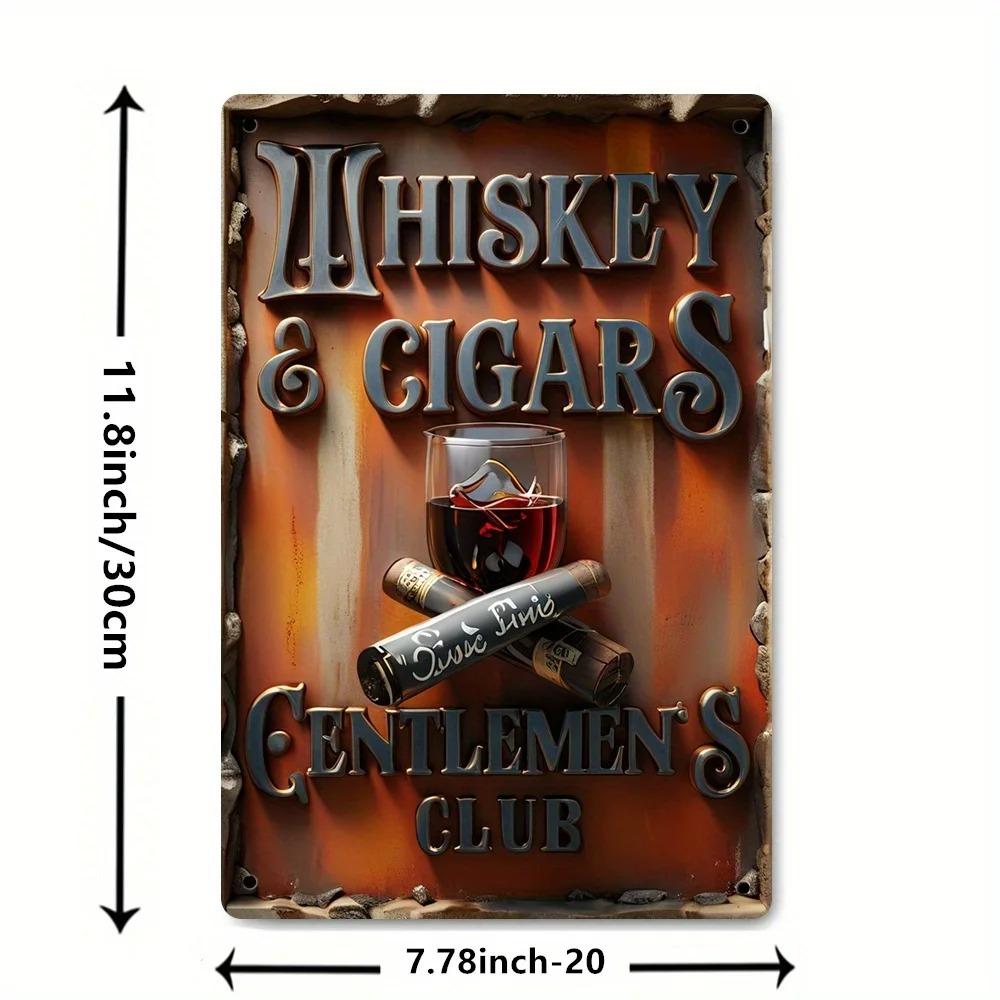 Vintage Whiskey & Cigar Gentlemen's Club Metal Sign - Art Print Poster, Retro Wall Decor for Bar Man Cave
