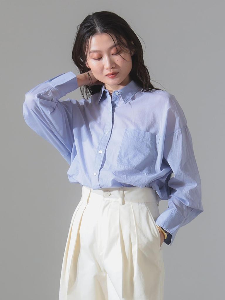 Shirts and Blouses KHADI Over Short Shirt SAX ONE SIZE [Demi-Luxe Beams] L/S Women's