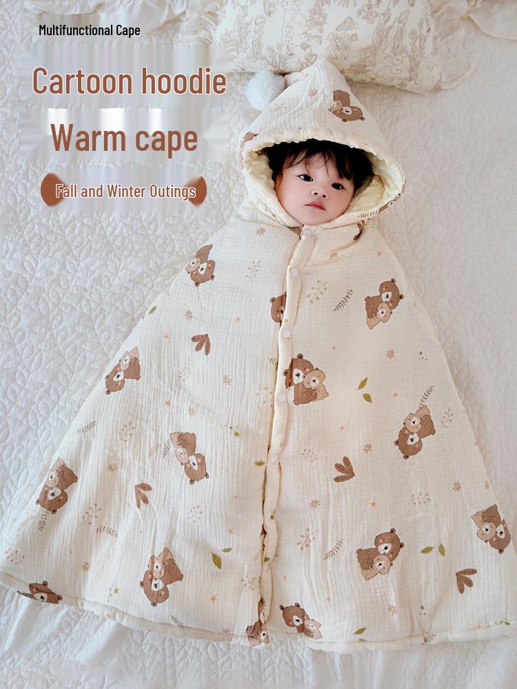 Cartoon Windproof Baby Cloak for Boys & Girls - Thickened Pure Cotton Autumn/Winter Cape