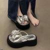 Silver platform slippers women's summer 2025 new wear fashion sandals high sense with skirt versatile sandals