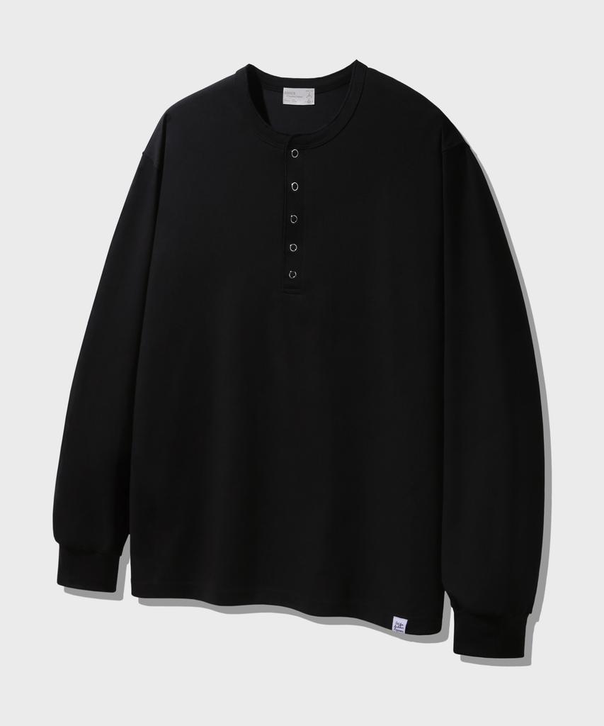 Baken 5-Button Snap Henley Neck Long Sleeve T-Shirt Bk4886_Black