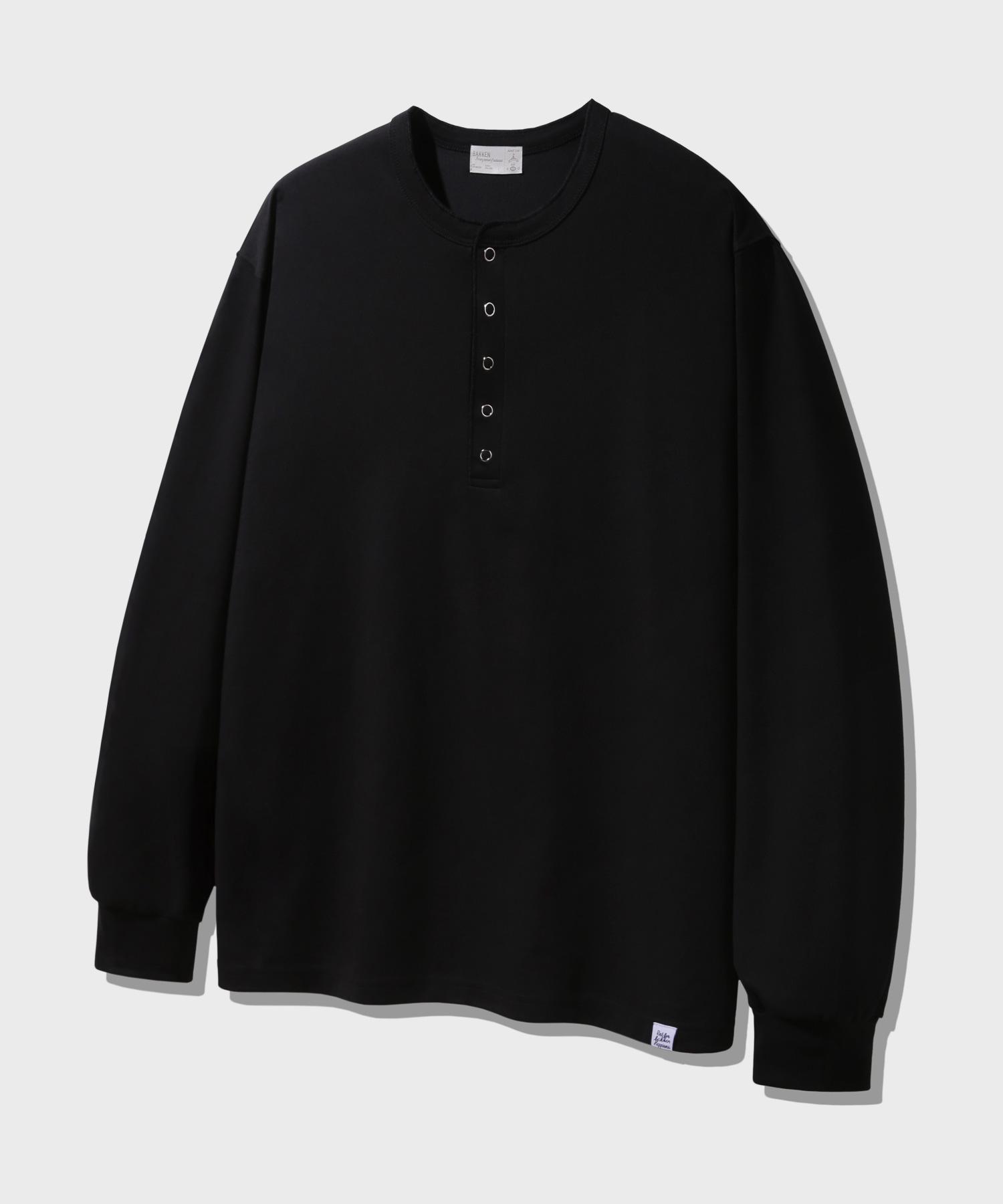 Baken 5-Button Snap Henley Neck Long Sleeve T-Shirt Bk4886_Black White/1