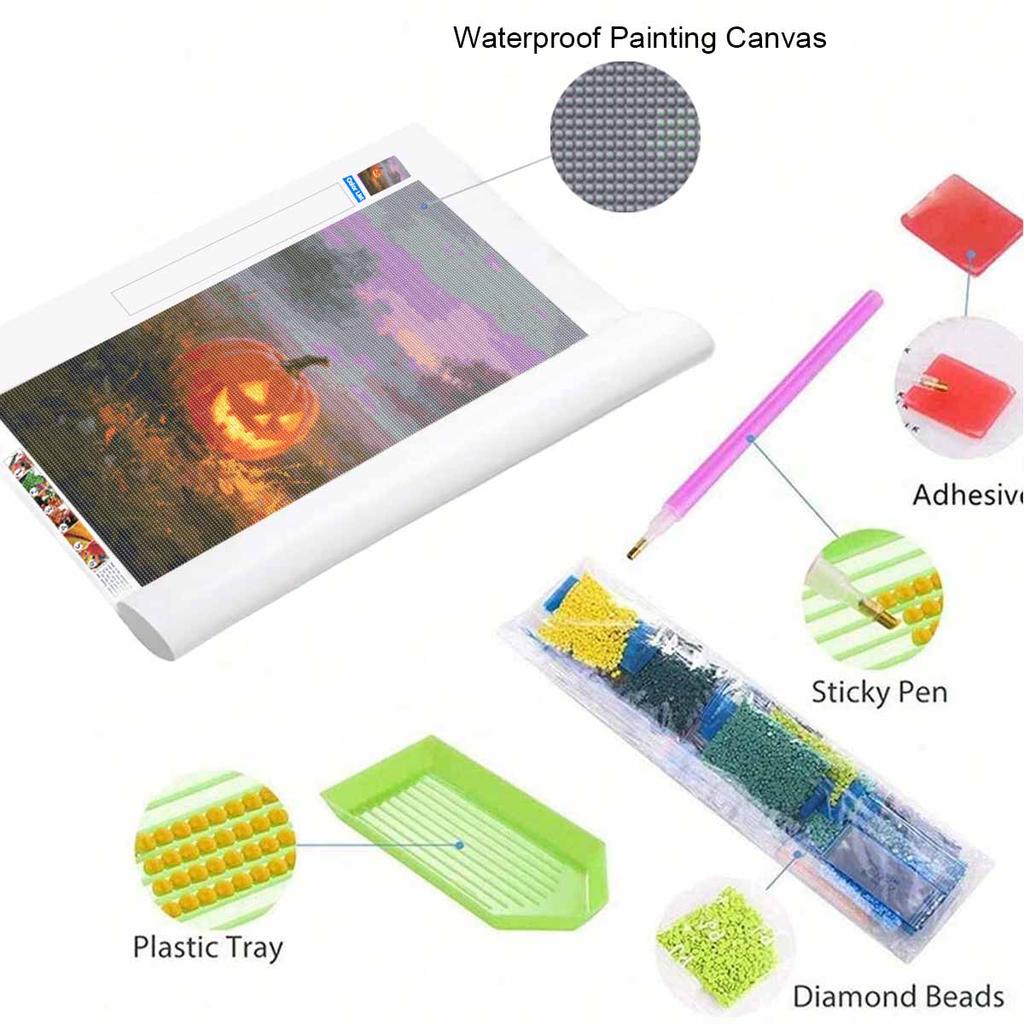 DIY Full Drill Diamond Painting Kit Halloween Pumpkin Design Rhinestone Canvas Art Relaxing Handmade Gift for Adults