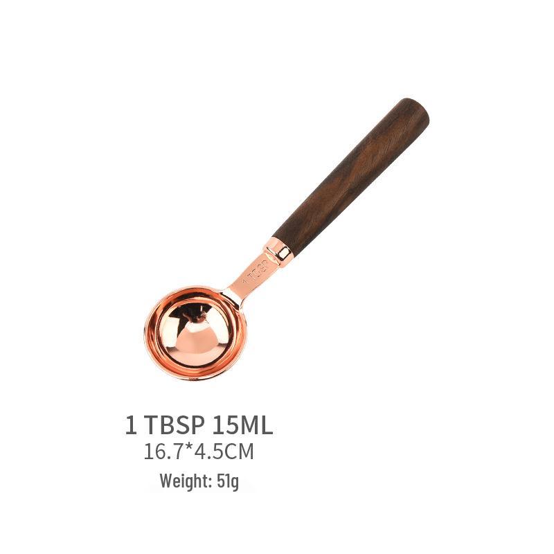 Gold-Plated Stainless Steel Measuring Cups & Spoons Set with Acacia Wood Handles – 8 Pieces
