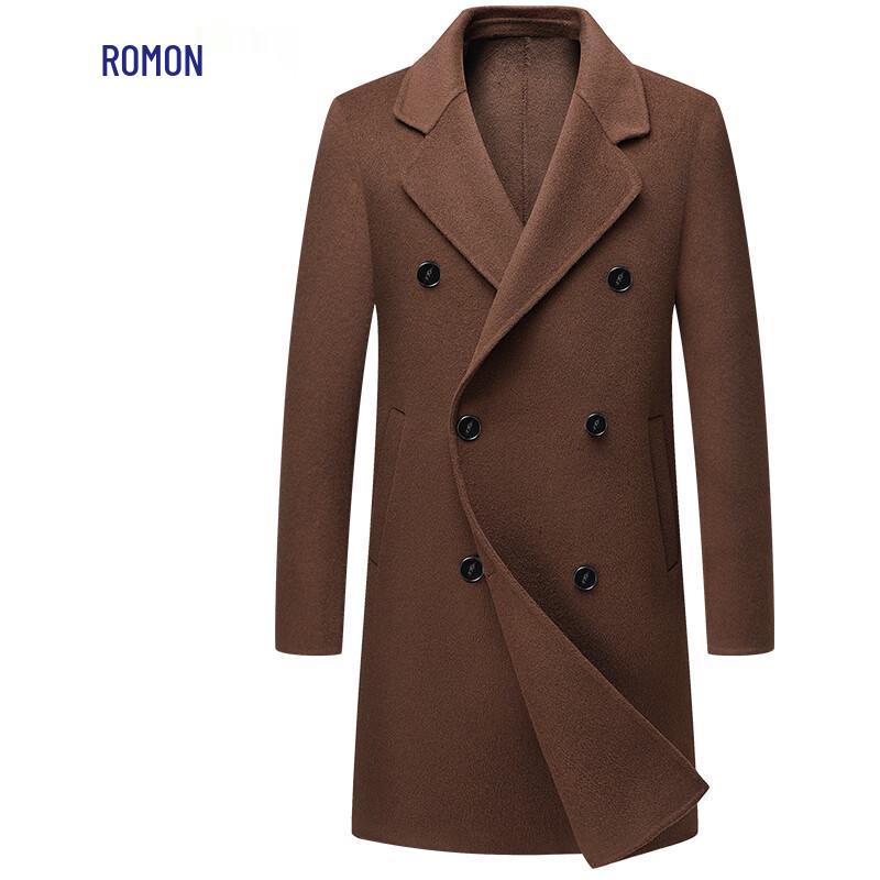 Luomeng Men's 70% Wool Double-Breasted Mid-Length Overcoat