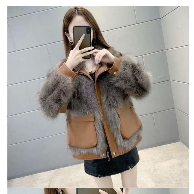 Invierno Estilo Coreano Piel Sintética de Zorro Cuello Náutico Plumífero Algodón Acolchado Abrigo Parka para Mujer