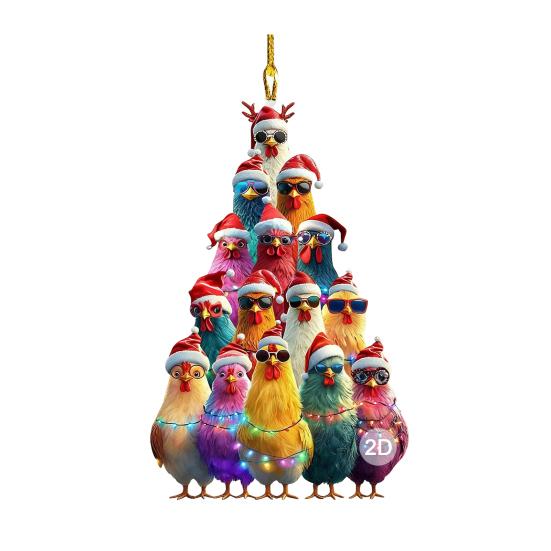 Christmas Tree Ornament Stacking Chicken/Coffee/Tennis Ball Christmas Ornament 2D Acrylic Hanging Decoration for Holiday Home Decor