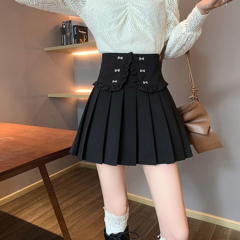 

Юбки Y2K High Street, модные универсальные мини-юбки с высокой талией, женские корейские кавайные милые школьные плиссированные юбки XXL чёрный