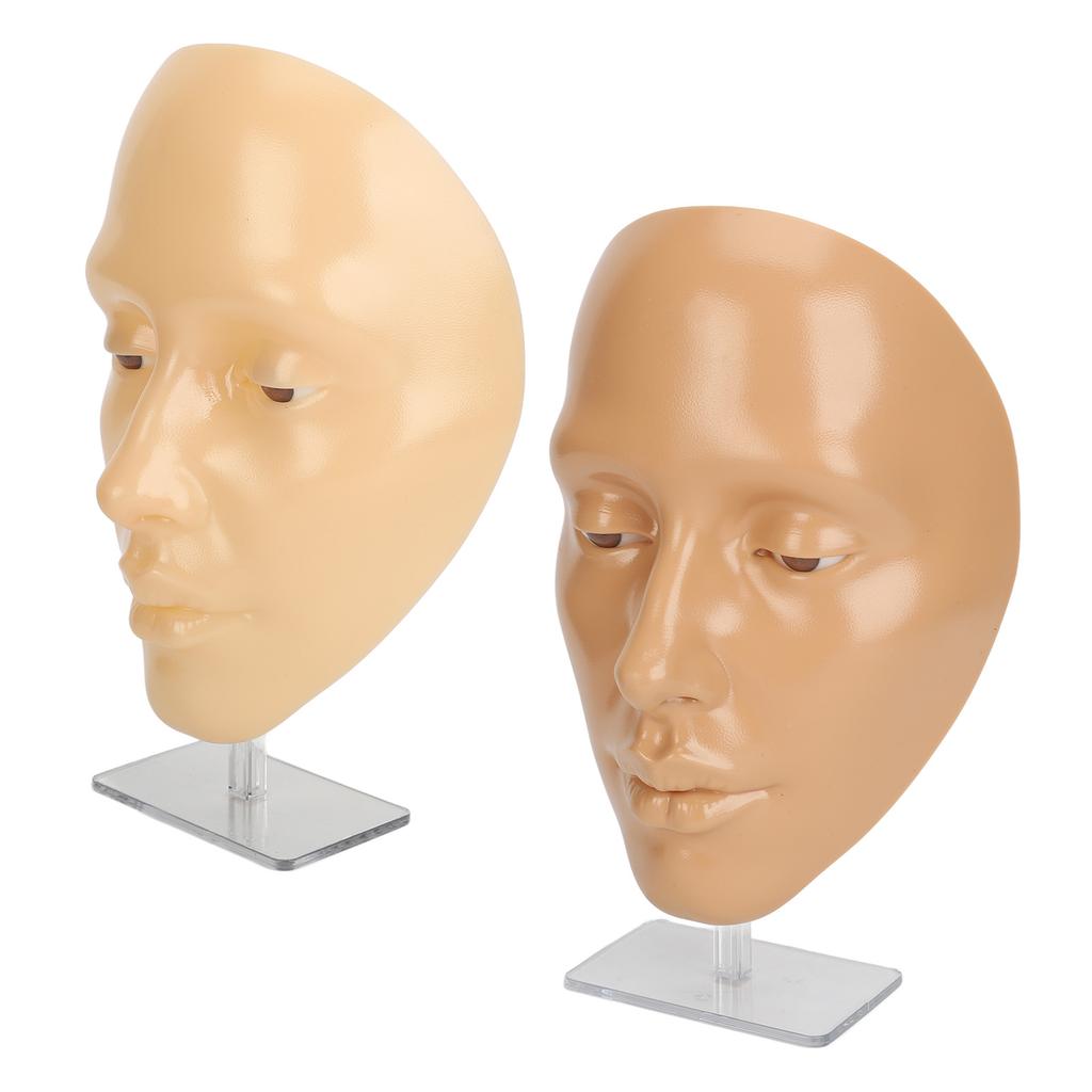 2 Set Makeup Practice Face 5D Silicone Full Face Makeup Mannequin Face with Stand for Emerging